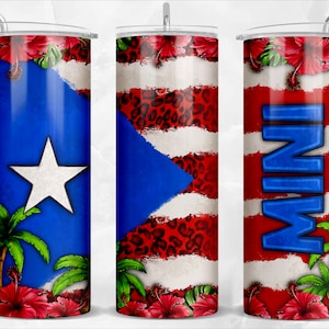 Puerto Rico flag with mini Mother&#39;s Day 20oz skinny tumbler png, western tumbler png, mini png, Puerto Rico flag png, sublimate download