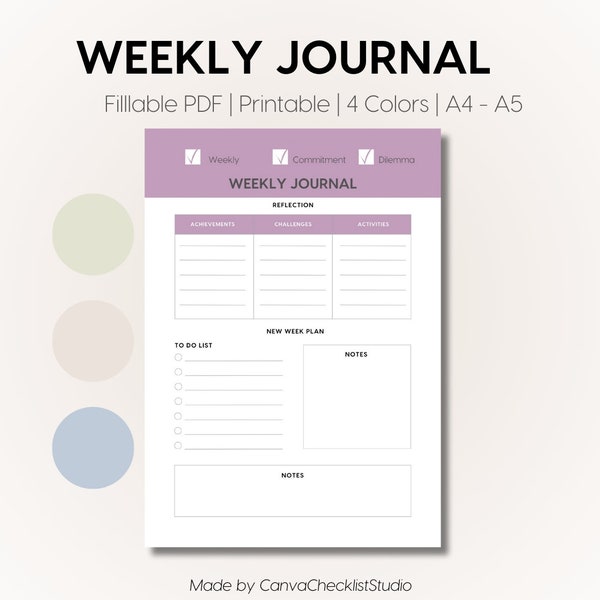 Weekly adhd printable | weekly digital planner | Planner adult lilac | adhd workbook | minimalistisch | a4 a5 | digital | printable