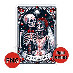 Gotycka Panna Młoda i Pan Młody Szkielet Para Karta Tarota PNG Pobierz, zabawny Ślub-clipart pobieranie Małżeństwo-Małżeństwo Sublimacja kubki wzory png