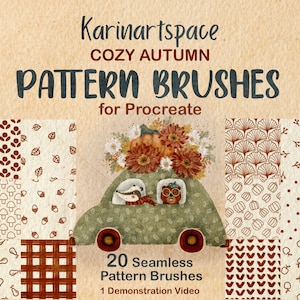 Karinartspace Cozy Autumn Pattern Brushes for Procreate Digital Art Brushes, Procreate Pattern Brush Set for Digital Illustration,Fall Brush