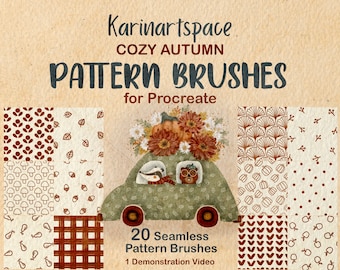 Karinartspace Cozy Autumn Pattern Brushes for Procreate Digital Art Brushes, Procreate Pattern Brush Set for Digital Illustration,Fall Brush