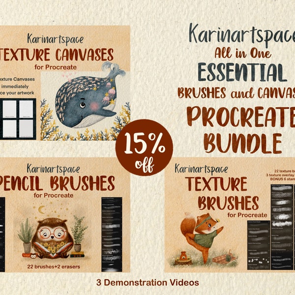 Karinartspace Brushes and Canvases for Procreate Bundle Digital Brushes for Procreate Texture Canvases