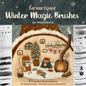 Pinceles de invierno de Karinartspace para pinceles digitales de Procreate, sellos navideños de Procreate, pinceles navideños, nieve, estrellas y coronas de Procreate