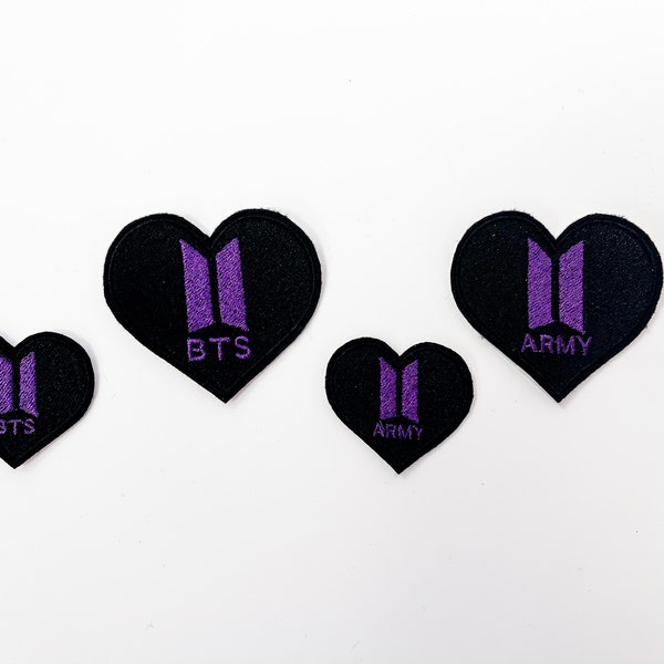 BTS Inspired Heart ARMY Embroidered Iron-on Sew-on Patch Custom colours available