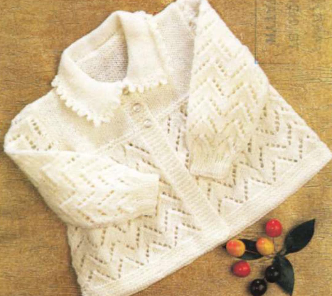 Baby Toddler Zig Zag Pattern Cardigan - With Picot Edge Collar - Knit ...