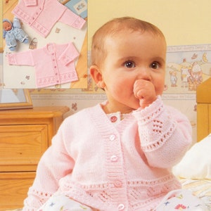 Baby Classic  round and V neck Cardigans- Diamond borders- 4ply- Knitting pattern - fits 16 - 22&quot; chest Knitting Pattern  Download PDF