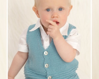 Baby easy V neck Cardigan  & Vest slipover Beginners - DK (8 ply ) Light worsted wool 16-22" ( 0 -3 yrs) Instant Download Knitting pattern