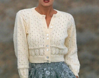Womans Lacey Short cardigan Jacket knitting pattern - round neck 32-44 inch chest DK - 8ply pdf  download