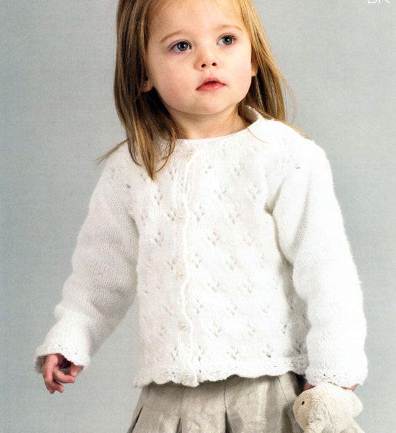 Girls Lace Cardigan Sweater in DK Wool Fits Ages 1 11 Years Knitting Pattern 8ply Chest 20 30 Download PDF Etsy