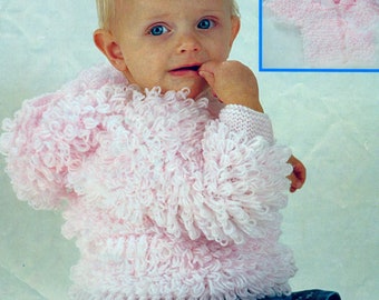 Baby Easy Loopy Cardigan-Hooded Jacket~ Cardigan with collar & Hat 2 styles to knit in DK 8Ply Light Worsted  Download PDF Knitting pattern