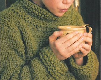 Womans Easy Beginners Quick Knit Sweater, Super Chunky- Super Bulky wool--32 - 50 Chest. Knitting pattern Download 15mm needles needed