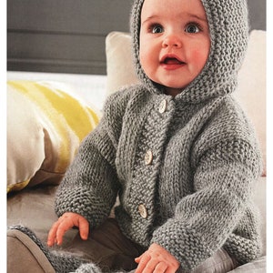 Easy Baby Jacket With Hood 3 24 Mths Chunky Wool DOWNLOAD Pdf KNITTING Pattern Etsy UK