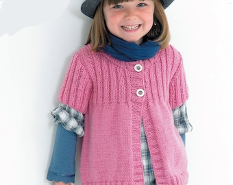 Girls Aran V or Round Neck Cable Cardigan Long & Short Sleeve 18" - 28" (6 mths - 8 Yrs) Aran Worsted 10ply Knitting Pattern PDF Download