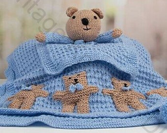 Baby Teddy Comforter Lovey & Teddy Blanket ~ DK / 8 ply/ Light worsted Knitting Pattern PDF Instant download