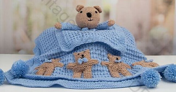 Baby Teddy Comforter Lovey Teddy Blanket DK Ply/ Light