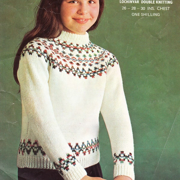 Yoked Fair Isle jumper- Knitting Pattern, Fair Isle, Children , Instant Download PDF 8ply/ dk