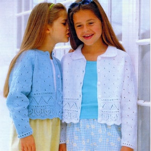Girls Fancy Lacy Eyelet Round Neck or Collar Raglan Cardigan Jacket 22-32" ~ DK 8 Ply Light Worsted Knitting Pattern pdf Instant Download