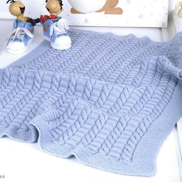 Easy Cable Baby Blanket 6 rows to pattern- Knitted in  DK - 8Ply wool-  Knitting pattern Download PDF