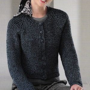 Womens Round Neck Easy Ribbed Raglan Cardigan ~ 28