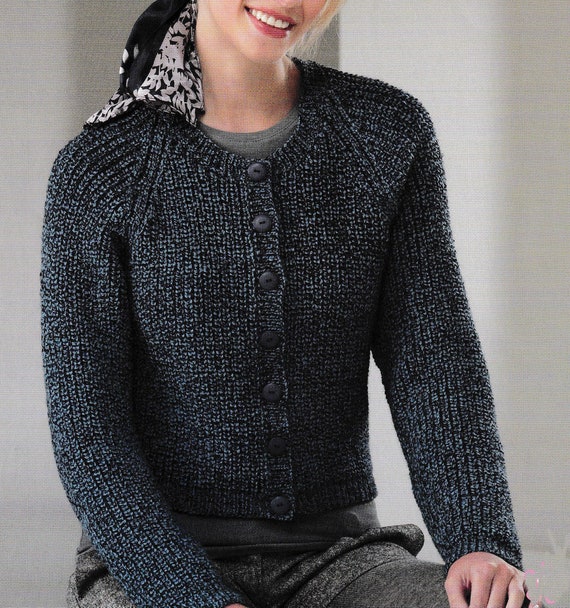 【U LAN】Graph Button Raglan Knit Womens Round Neck Easy Ribbed Raglan Cardigan ~ 28