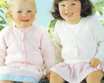 Child's Easy Beginners Cardigans, plain v neck- round neck Knitting Pattern -4 Ply) Instant Download-16-24" chest