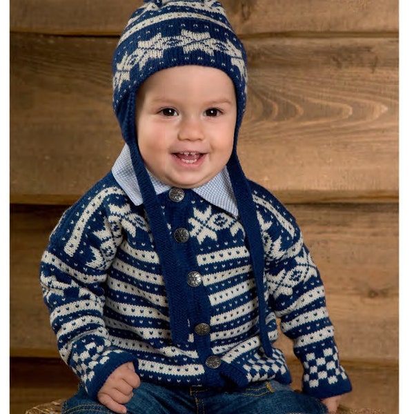 Child's Scandinavian Jacket Cardigan, Hat & Headband) Knitting pattern -Download PDF fits 6-24 months