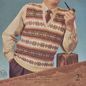 Mans Slipovers- sweaters, shakleton jumper and much more- Pattern book 20 pages various wools - Vintage knitting Pattern  Download  PDF