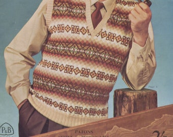 Mans Slipovers- sweaters, shakleton jumper and much more- Pattern book 20 pages various wools - Vintage knitting Pattern  Download  PDF