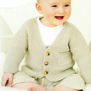 Easy Knit Baby V Neck Garter Stitch Jacket- Cardigan in 4 ply Fingering  wool 16&quot; -22&quot; ~  Knitting pattern pdf instant download