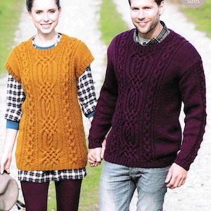 Mans Women&#39;s Celtic Knot Double Rib Fitted Sweater & Round Neck Tunic 32 - 54&quot; Plus Size Knitting Pattern Aran 10ply Worsted Pdf Download