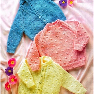Baby Easy Textured Raglan sleeved Cardigans-& Jumper Knitting Pattern - DK ( 8 ply ) 16 - 20" Instant Download Knitting pattern