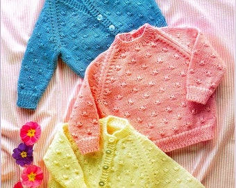 Baby Easy Textured Raglan sleeved Cardigans-& Jumper Knitting Pattern - DK ( 8 ply ) 16 - 20" Instant Download Knitting pattern