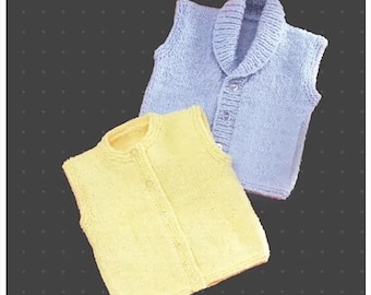 Children's Easy Plain Gilet Round & Shawl Collar Vest Top Waistcoat  20"-26" Chunky Bulky 12 Ply Wool Knitting Pattern PDF download