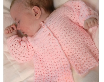 Baby Crochet Cardigan - Matinee Jacket Crochet Pattern dk 8ply wool- Download PDF 18"-20* UK crochet terms