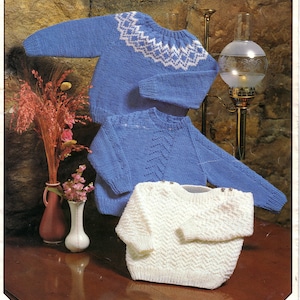 Baby Toddler Jumpers 3 styles in DK ( 8PLY ) Yoked, Fairisle, patterned, panel Raglan  Fits 18" -22"- Knitting pattern  Download PDF