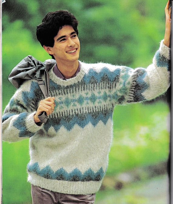 Mans Fair Isle Norwegian Sweater Round Neck up to 42