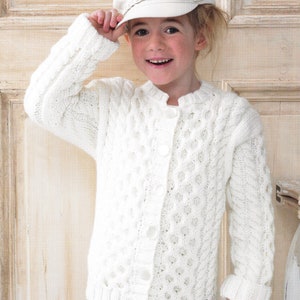 Girls chunky  Cable Cardigan- Jacket Turned up Cuffs  Drop sleeves 20 - 30 ins Chunky-Bulky wool- Download PDF Knitting Pattern-