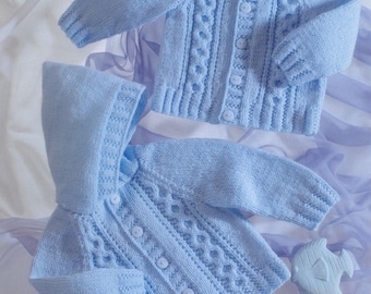 Child's Easy Cable Cardigan with collar & Hooded Jacket Boy- Girl- Knitting Pattern - dk 8 Ply Light worsted yarn -PDF Download-16-26" chest