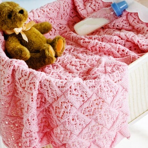 Lace Stitch Entrelac Baby Blanket ~ DK~ 8 Ply Wool Knitting Pattern ~ 26&quot; x 40&quot; Download PDF