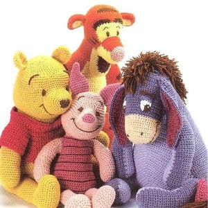 Winnie The Pooh Piglet Eeyore Tigger Crochet Toys 18&quot; ~ Aran 10 Ply Worsted Wool Knitting Pattern PDF Instant download