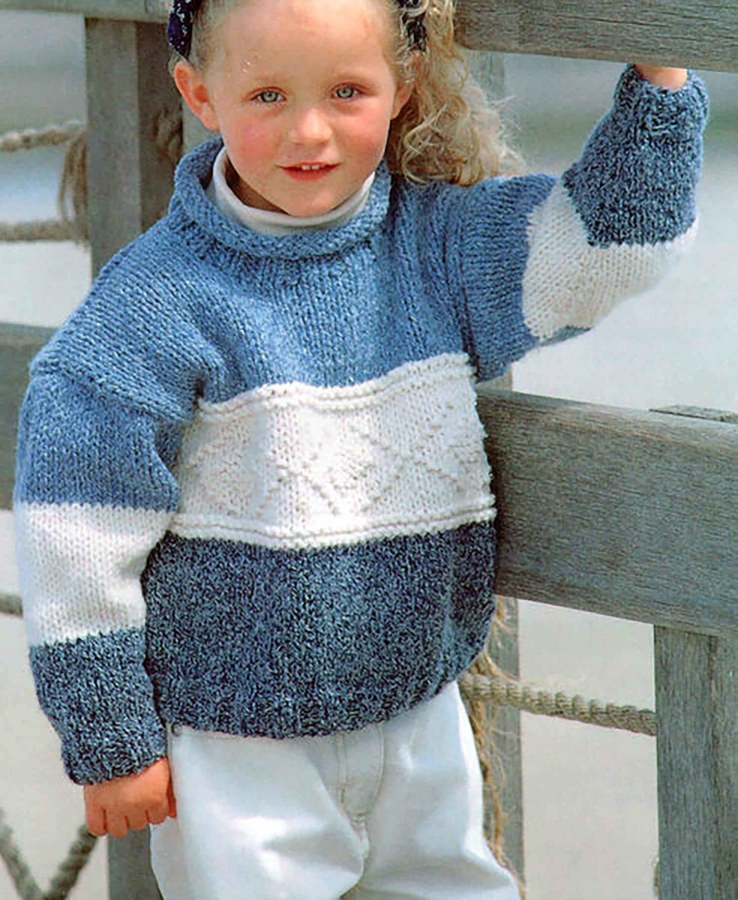 Girl's Boy's Bright Easy Knit Roll Neck Stripe Sweater Size 1 - 12