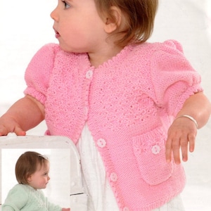 Baby Toddler Girls Round Neck Cardigan Pocket Long or Short Sleeve 16-24&quot; DK wool 8ply Light Worsted Knitting Pattern pdf Instant Download