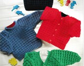 Easy Chunky Sweaters & Cardigans Round or V Neck Raglan Boys Girls 18" - 26" Chunky Bulky 12 Ply Knitting Pattern PDF Instant download