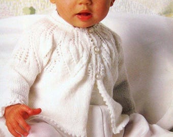Baby Girl's Yoked Cardigan picot edging- Round neck knit in 3 ply Fingering  chest 18-20" download PDF KNITTING Pattern
