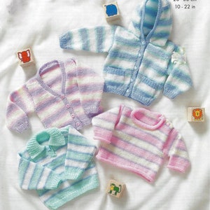 Easy Knit Child&#39;s Toddlers Jumpers - Hooded Jacket- Cardigan Knitting Pattern- DK 8Ply Light Worsted yarn 10 - 22&quot;  PDF-  Download 4 styles