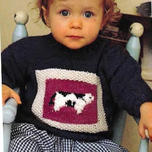 Baby-Toddler Sweaters- Pig- chicken-cow- sheep, matching pillow & Blanket- DK 8 Ply- Light worsted Knitting pattern download- Fits 0-6 years