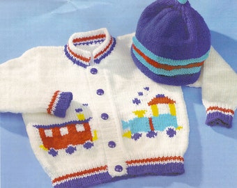 Baby Toddler Train Cardigan ~Hat~ Knitting Pattern ~DK (8PLY) ply Yarn Instant Download- PDF 18 months-4 Years