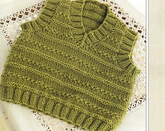 Textured Sweater Round V Neck Slipover Tank Top Boys Girls 16 -26" 0-6 Years ~ DK 8 Ply Light Worsted Knitting Pattern pdf Instant Download