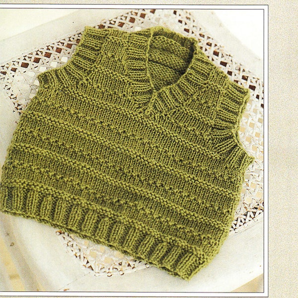 Textured Sweater Round V Neck Slipover Tank Top Boys Girls 16 -26" 0-6 Years ~ DK 8 Ply Light Worsted Knitting Pattern pdf Instant Download