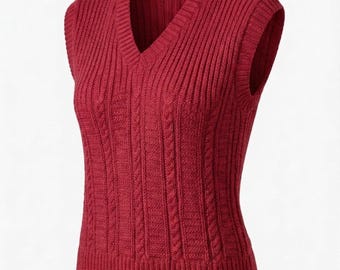 Womans V Neck slipover Cable Ribbed design -Cap Sleeves Jumper  32"-40" DK 8 PLY Wool Knitting Pattern PDF instant download sweater vest